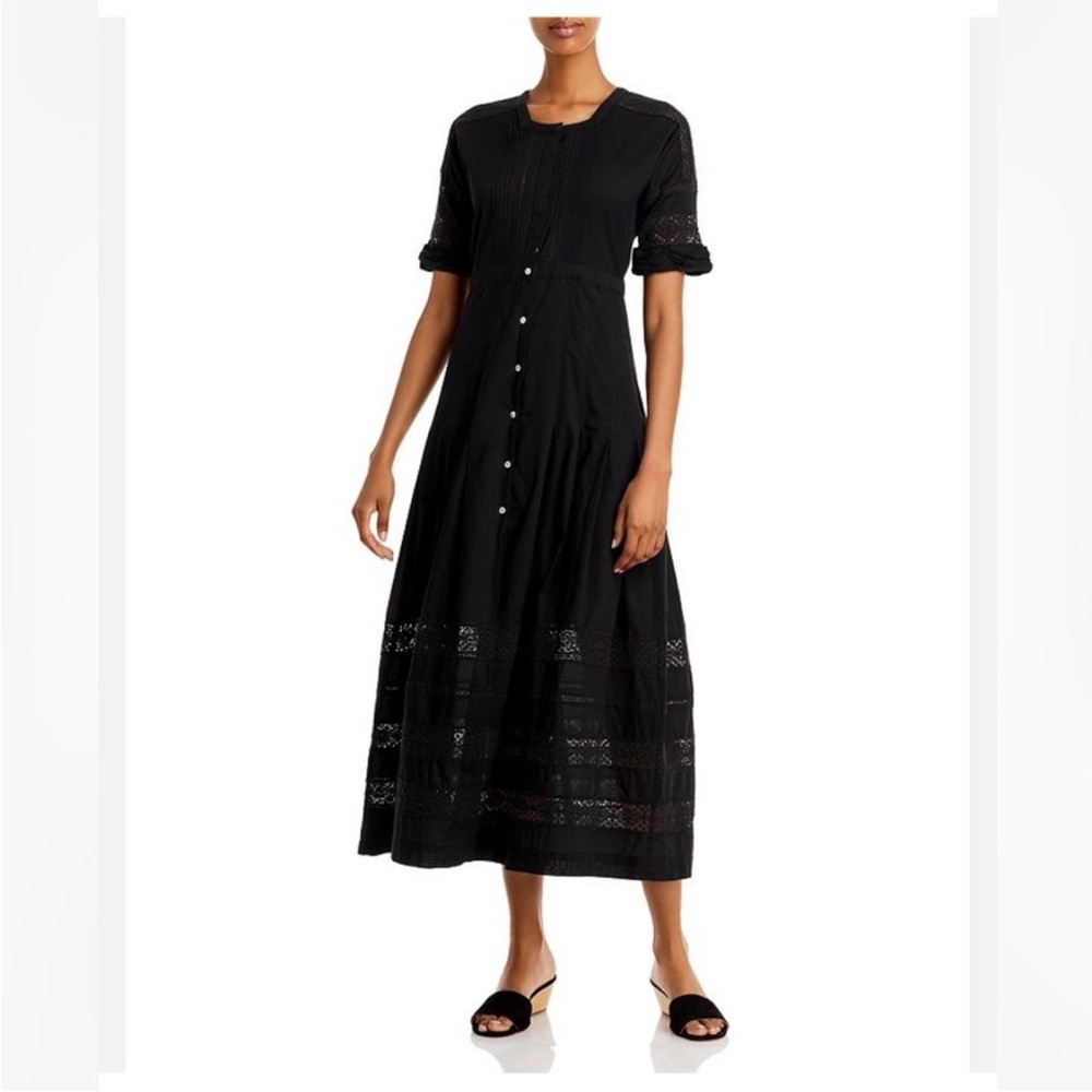 NWT LoveShackFancy Eddie Lace Short Sleeves Midi black Dress